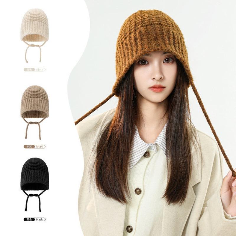 Autumn and winter new versatile straps knitted hat women's warm and cold ear protection hat shows the face small fashion wool hat