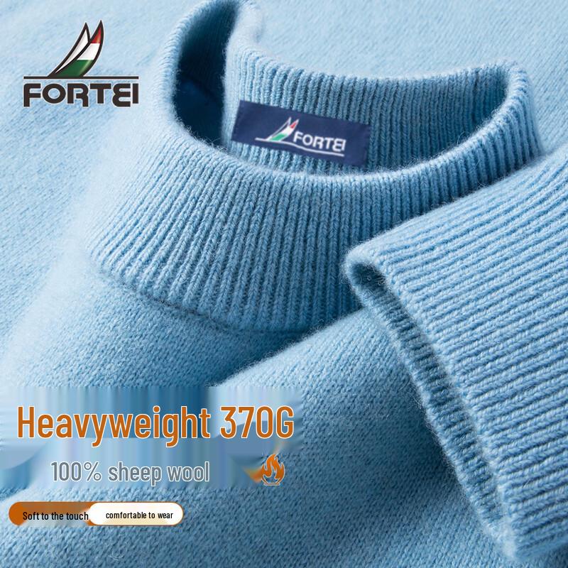 Futing Men's 100% Merino Wool Heavyweight Round Neck Pullover Sweater
