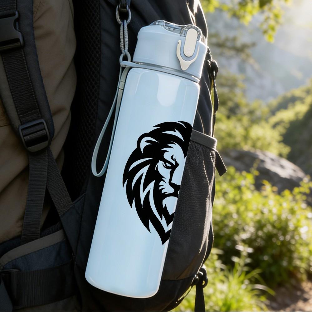 1PC Lion Head Black Silhouette Print 750ml Color Plastic Sports Water Bottle Leakproof Flip Straw Lid Suitable for Sports Office Home Use