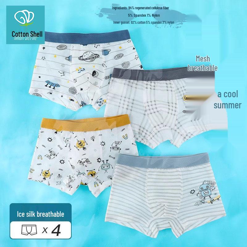 Summer Ice Silk Mesh Boys' Boxer Shorts - Cotton Blend for Babies & Kids