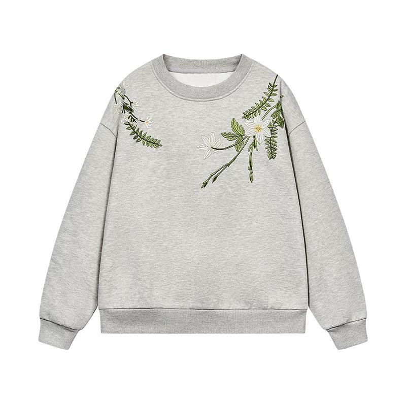 Guochao Men's Winter Velvet Embroidered Hoodie - New Chinese Style Harajuku Round Neck Top