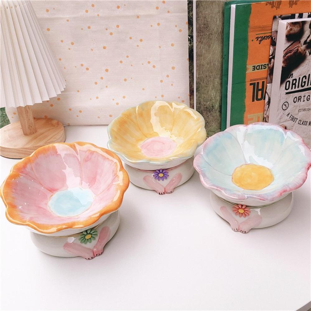 Flower Shaped Cat Food Bowl Anti Tipping Neck Protection Bowl Pet Drinking Bowl  Multi-Pet