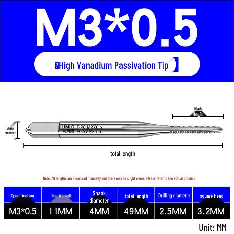 UMLO High Vanadium Spiral Tap Machine for M3-M10 Stainless Steel Tapping