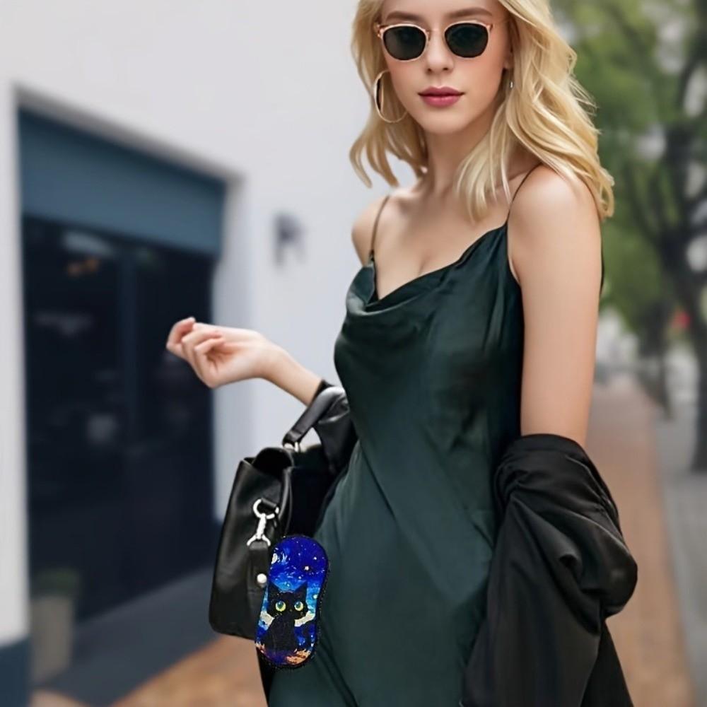 Creative Hanging Eyeglass Case Soft Leather Sunglasses Storage Bag Cute Print with Clip Reading Glass Pouch for Kids Women Men