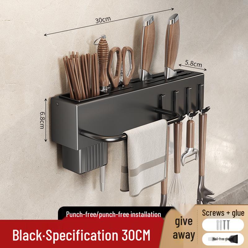 Wall-Mounted Knife & Utensil Holder with Punch-Free Multi-Functional Storage Rack