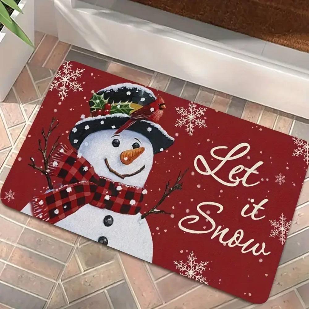 Snowman Welcome Floor Mat With Snowflakes And Hearts Winter Doormat Non-Slip Indoor/Outdoor Entry Mat Home Christmas Decor Rug