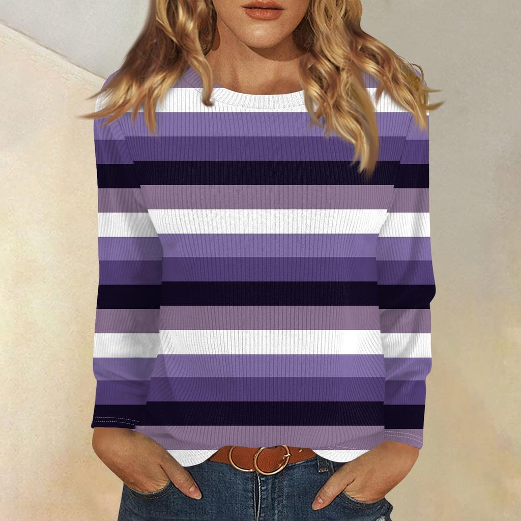 Topper med lange ermer for kvinner T-skjorte Casual trykktopper T-skjorte Rund hals Pullover Bluse
