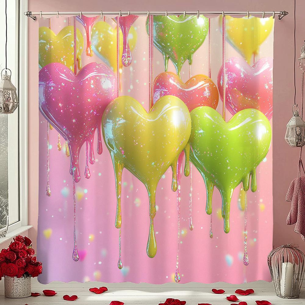 Modern Red Love Pattern Shower Curtain,Lover Printed Polyester Fabric Decorative Bathroom Curtain, Home Curtain with Hooks