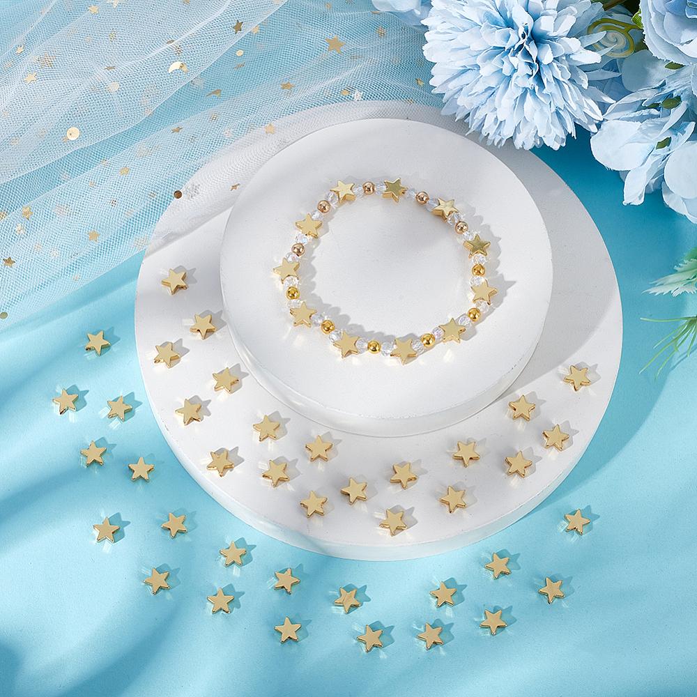 60Pcs Rack Plating Star Brass Beads, Long-Lasting Plated, Cadmium Free & Lead Free, Real 18K Gold Plated, 8x8x2.5mm, Hole: 1mm