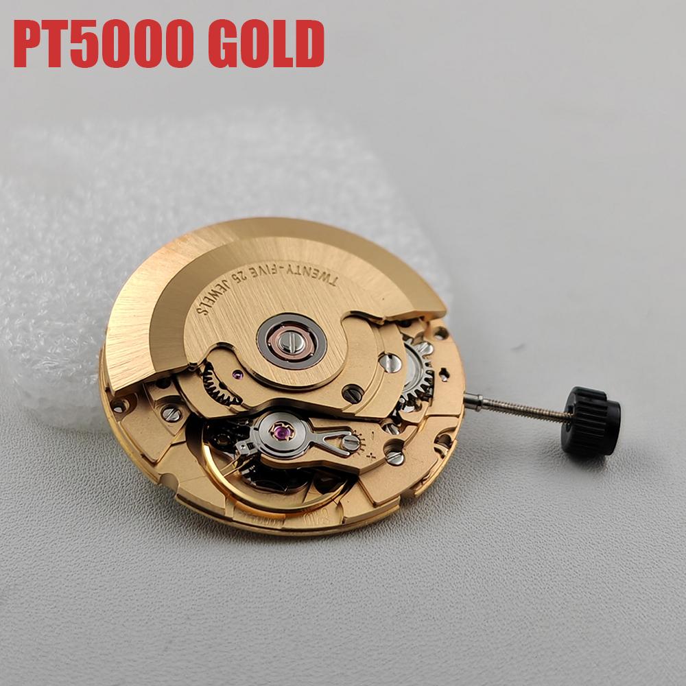 Genuine HK PT5000 Automatic Mechanical Movement High Accuracy 25 Jewels Golden PT5000 Movement White 3H Date Modification Parts