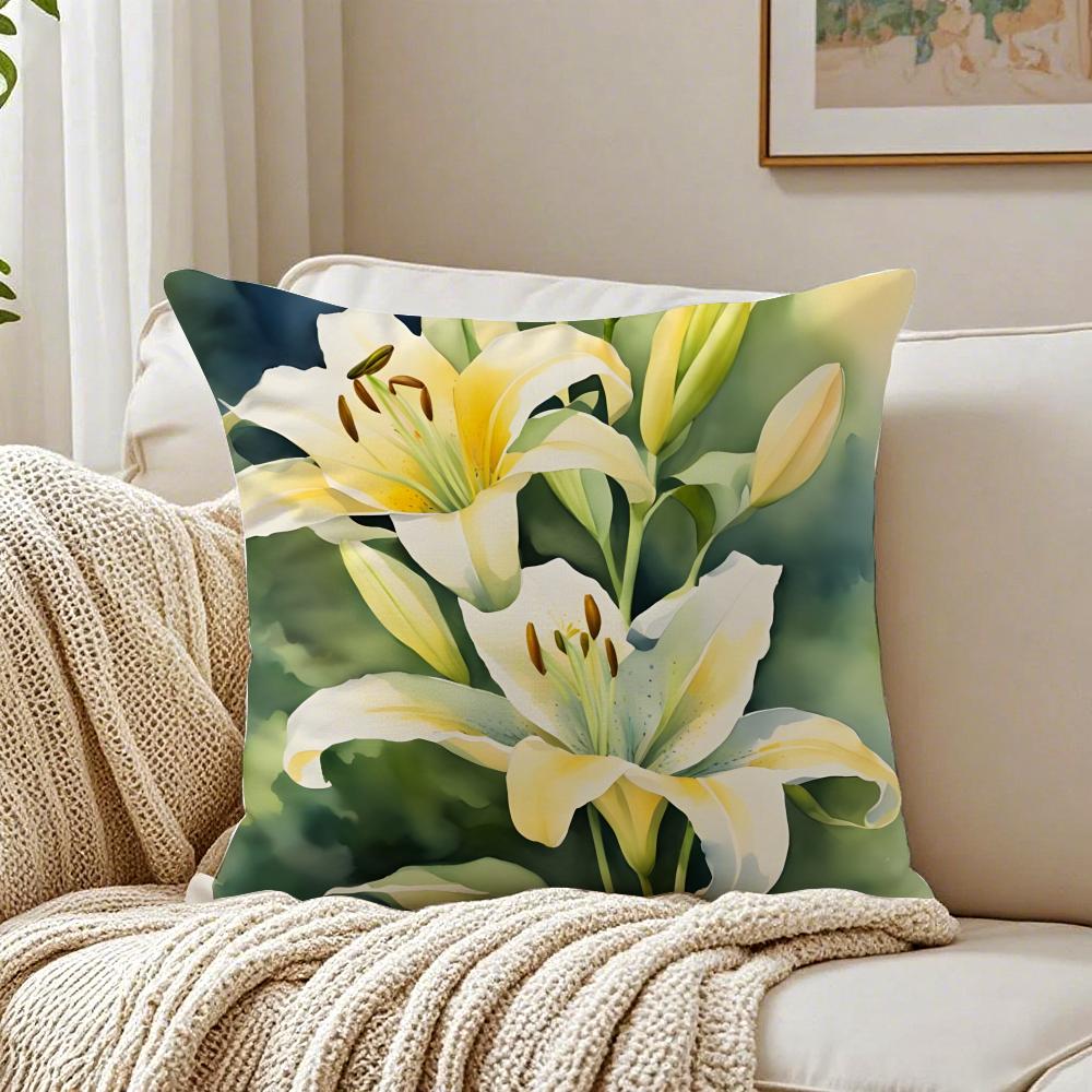 Beautiful and Warm Lily Flowers Cushion Cover Pillowcase Antidustmite Living Room Sofa Decor Cushion Room