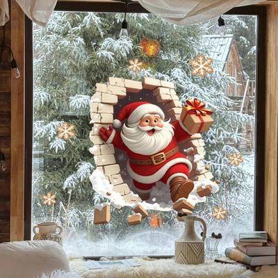 1 ud. Pegatina de Pared de Papá Noel Adhesivo Navideño Extraíble Adecuado para Sala de Estar y Decoración del Hogar Fácil de Instalar decoración de habitación