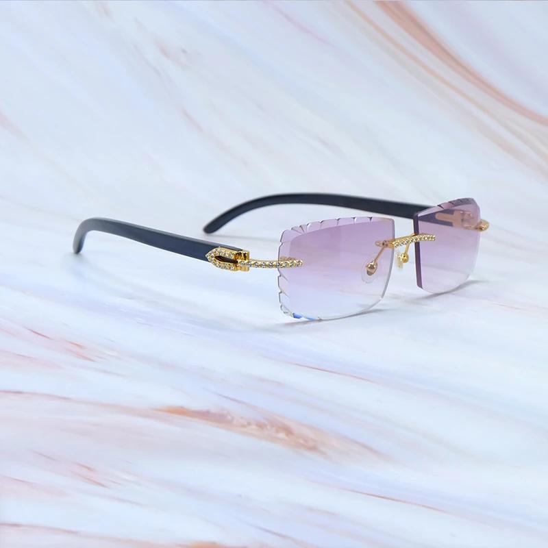 Buzlu Out Güneş Gözlükleri Elmas Kesim Şık Rhinestones Carter Siyah Manda Boynuzu Lüks Gözlük Vintage Güneş Gözlükleri Y2K Dekorasyon