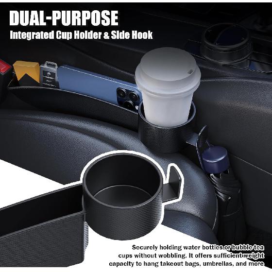 2PCS Car Seat Gap Filler Organizer With Cars Cup Holder,Hook,3 In 1 Car Seat Gap Plug With Storage Slot & Seats Belt Holes & Charging Port,Universal