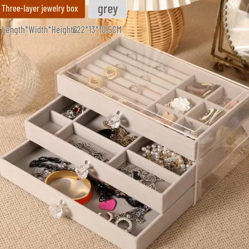 Velvet Multi-layer Jewelry Box with Large Capacity for Bracelets, Necklaces, Earrings, and Rings