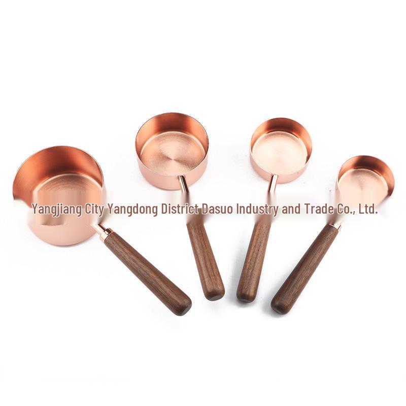 In-Stock Rose Gold & Walnut Wood Handle Measuring Spoons and Cups Set