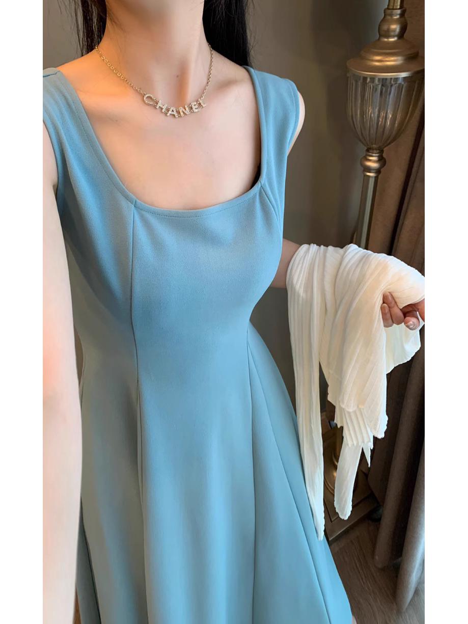 

Летнее повседневное платье А-силуэта на бретелях большого размера для женщин M 90-105 kg синий