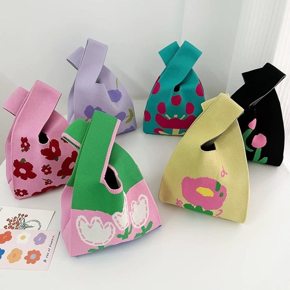 

Polyester Tulip Knitting Handbag Casual Tote Bag Gifts Knit Bags Women фіолетовий