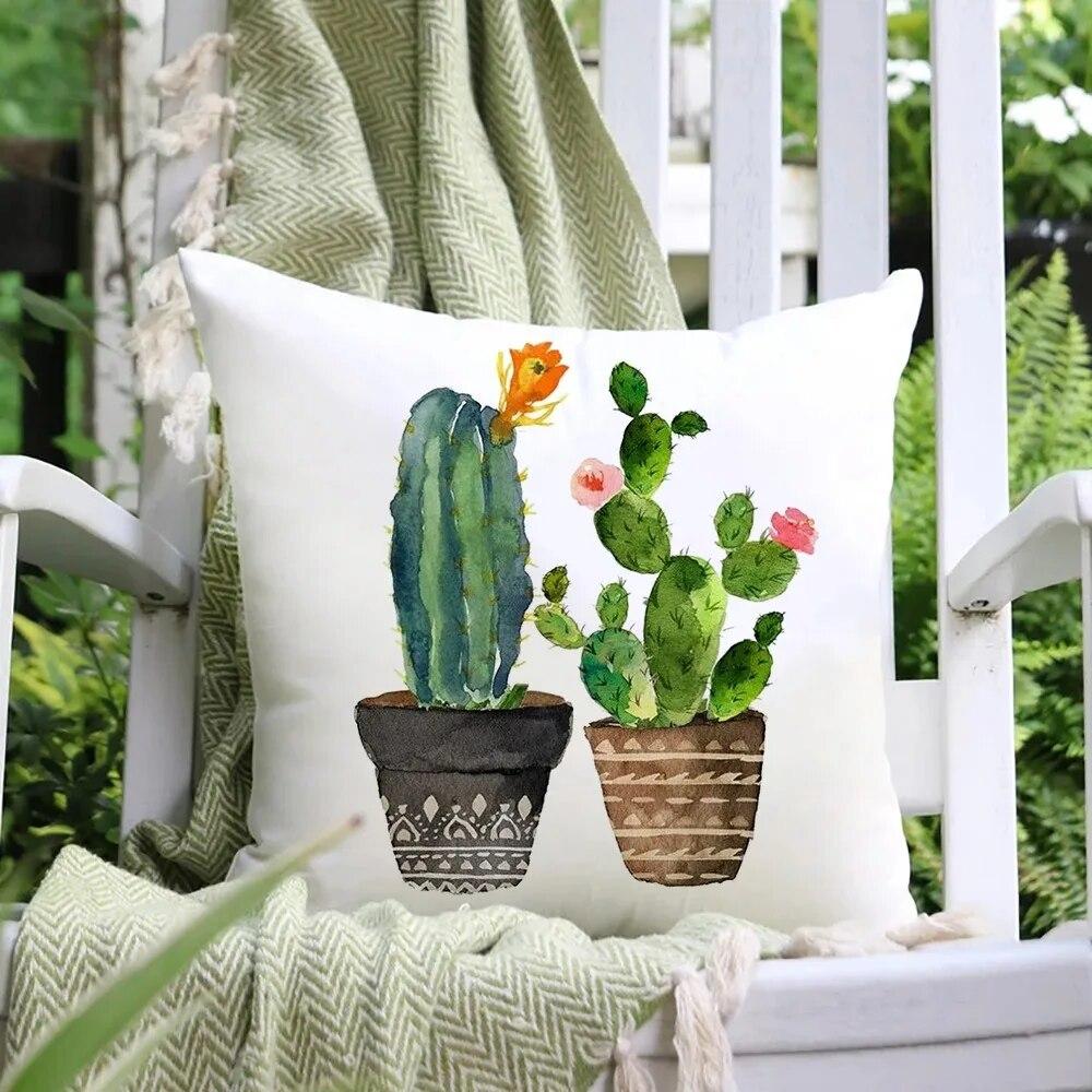 

Зеленая наволочка из полиэстера с принтом растений кактуса, подходит для дома, гостиной, дивана, спальни, декоративная наволочка 40x40cm