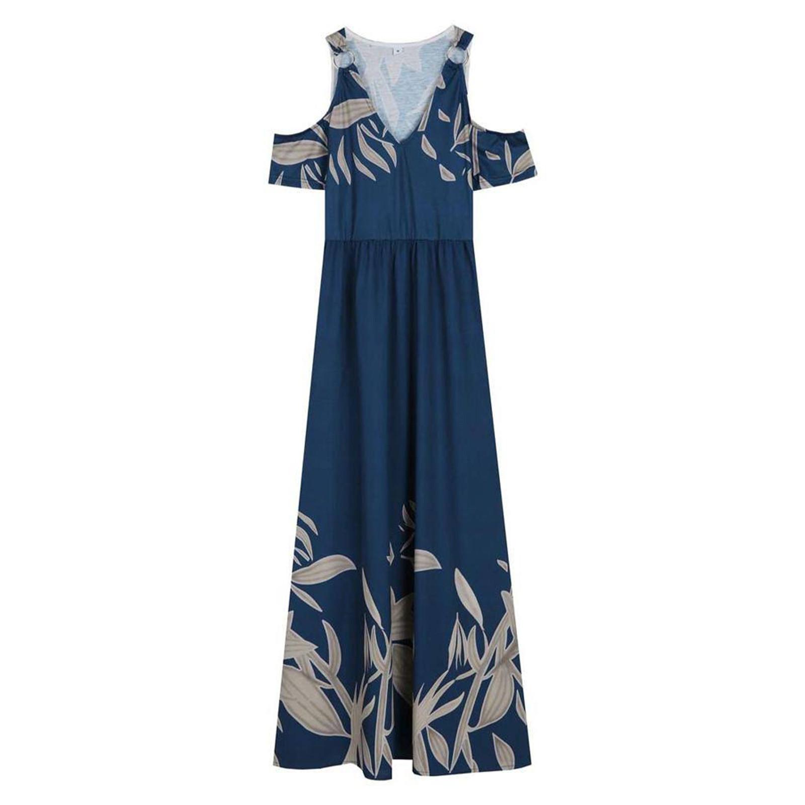 

Long Printed V-neck Elegant Sleeveless Sexy Slit Dress L Темно-синій