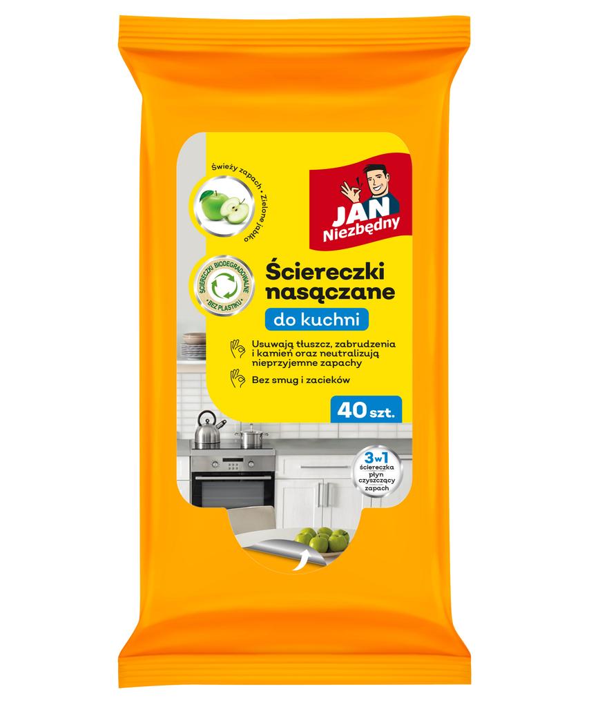 Jan Niezbędny Ściereczki Nawilżane Do Kuchni Zielone Jabłko Do Blatów 40Szt