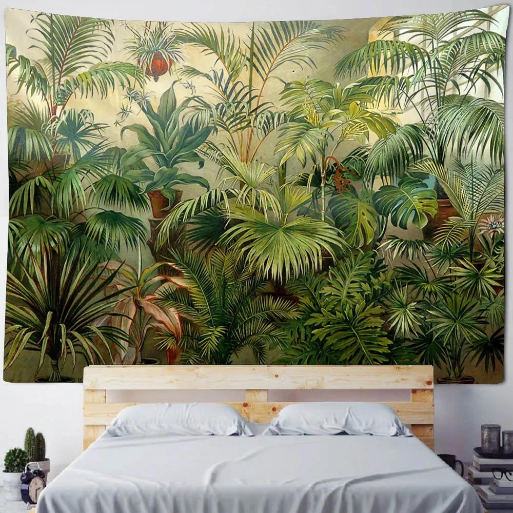 Heim-Hintergrunddekor Böhmischer Stil Wandteppich Tropische Pflanzen Kunst Wandbehang Psychedelisch