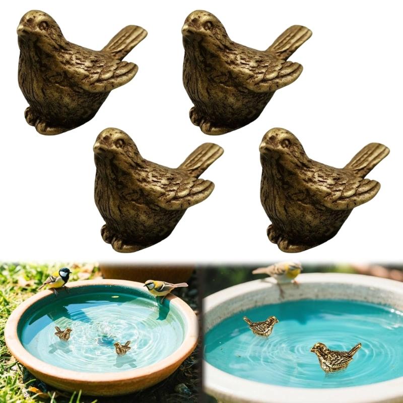 Set di 4 Statuette di Uccelli Antichi in Rame per Giardino Cortile Decorazione Vasca per Uccelli e Teiera da Collezione Teiera Animale