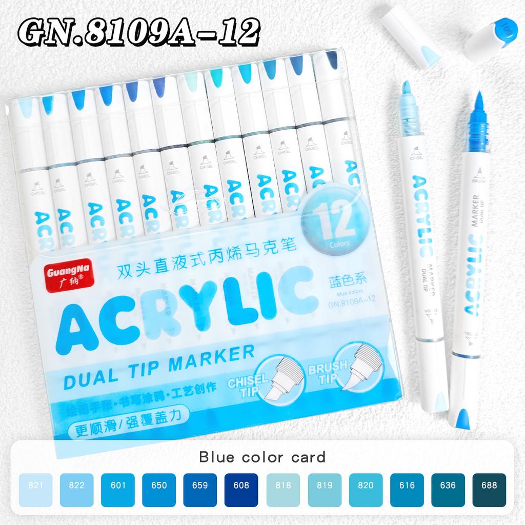 12Pcs GuangNa Acrylic Brush Markers Set, Assorted Pro Color Series Automatic Ink Control System Art Markers Set School Supplies