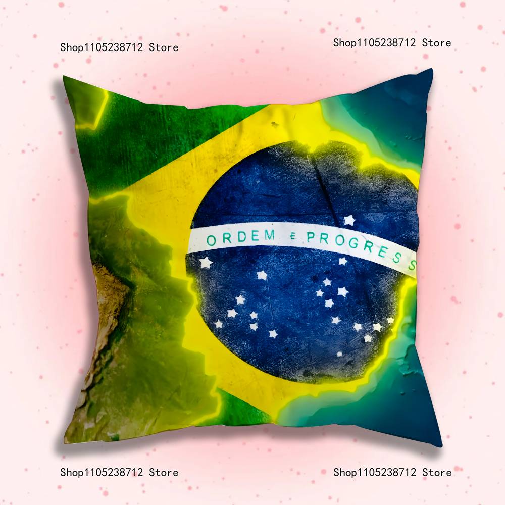 Estetyczna poszewka na poduszkę z flagą Brazylii Pluszowy materiał Miękka poszewka na poduszkę Dwustronny nadruk Pokrowiec na poduszkę do sofy Rzut