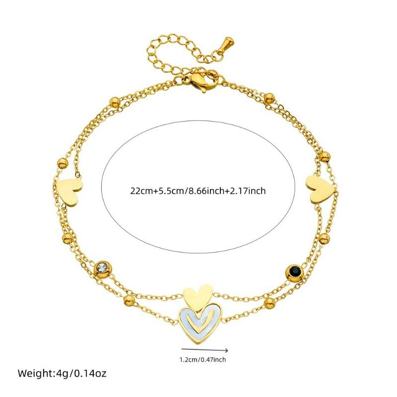 Gold Double-layer Heart Charm Anklet