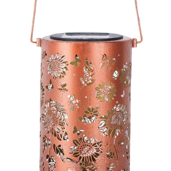 Decorative Garden Lights Solar Powered Outdoor Lanterns Waterproof Metal Floral Pattern Warm Glow Ambient Light for Patio Walkway Decor