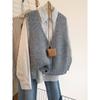 Women's Grey V-Neck Knitted Vest Cardigan for Autumn/Winter 2024