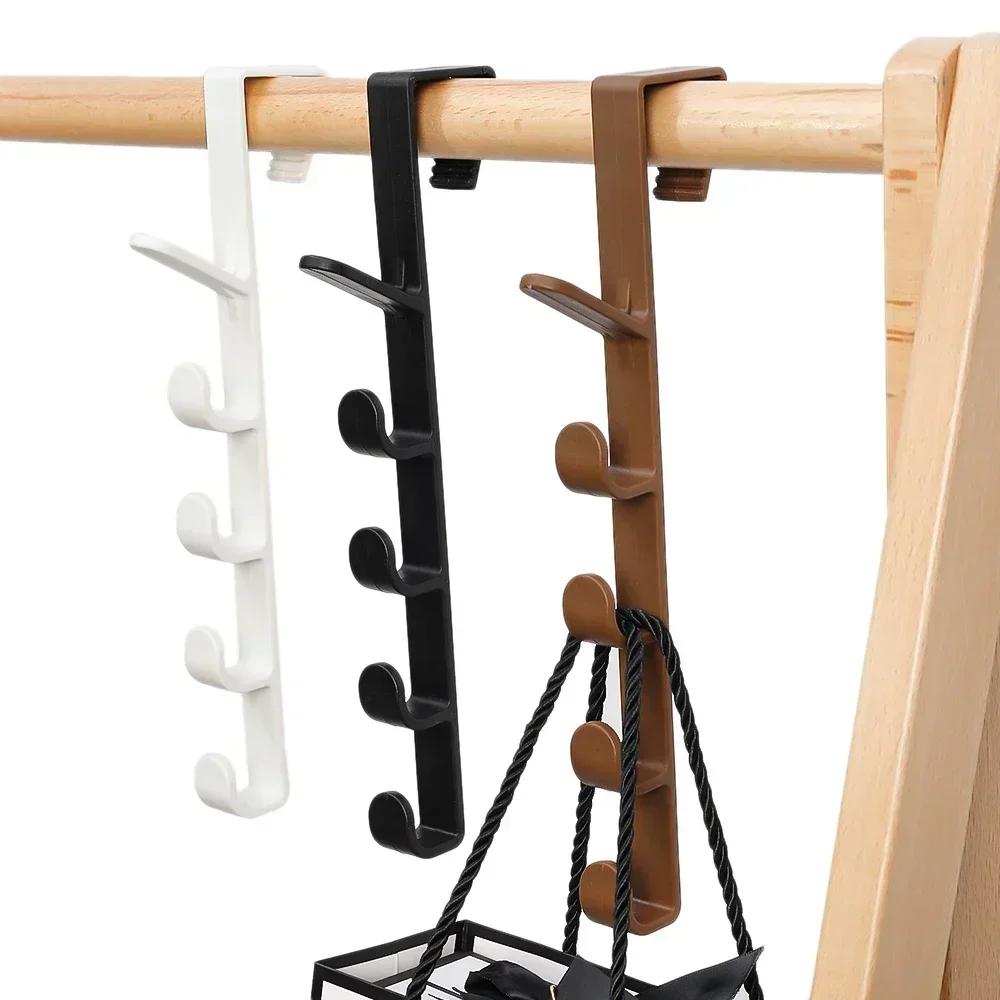 

Bedroom Door Hooks Clothes Hanging Rack Over The Door Plastic Home Storage Organization Hooks Purse Holder for Bags Rails кавовий