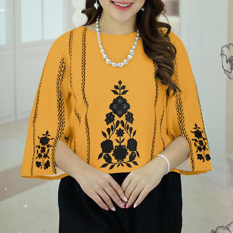 

ZANZEA Женская повседневная блузка с круглым вырезом и рукавом 3/4 с принтом 5XL