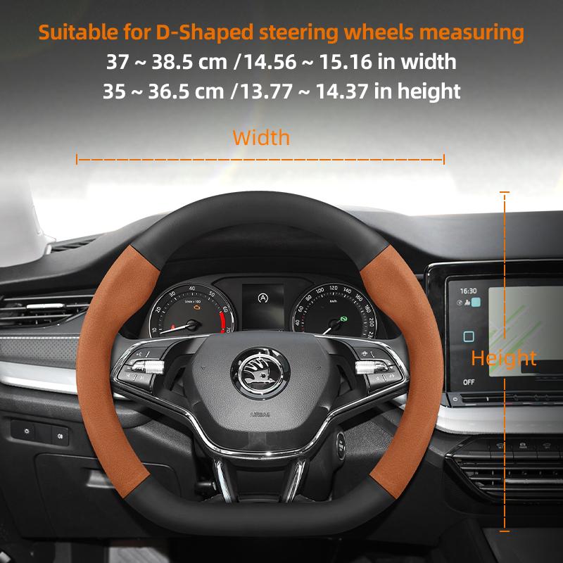 Suitable for Skoda Suede Matte Carbon Fiber Texture Steering Wheel Cover Suitable for Octavia 2 3 A7 1 Superb Roomster A5 