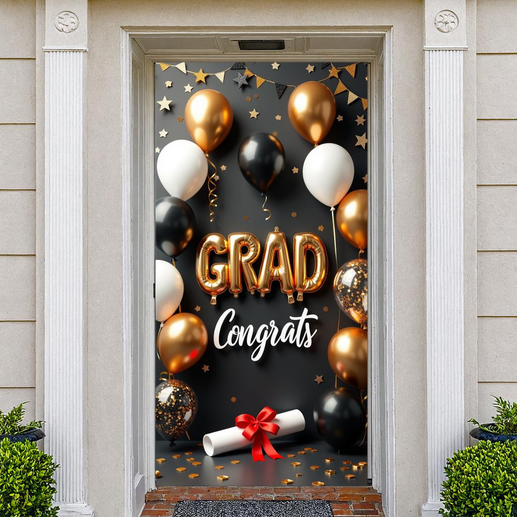 Grad Party Banner Golden Star Ornament Congrats Grad Banner Graduation Banner Graduation Themed Graduation Display