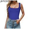 BITCED Women's Summer Square Neck Sleeveless Double-Layer Tank Top Basic Fitted T-Shirt