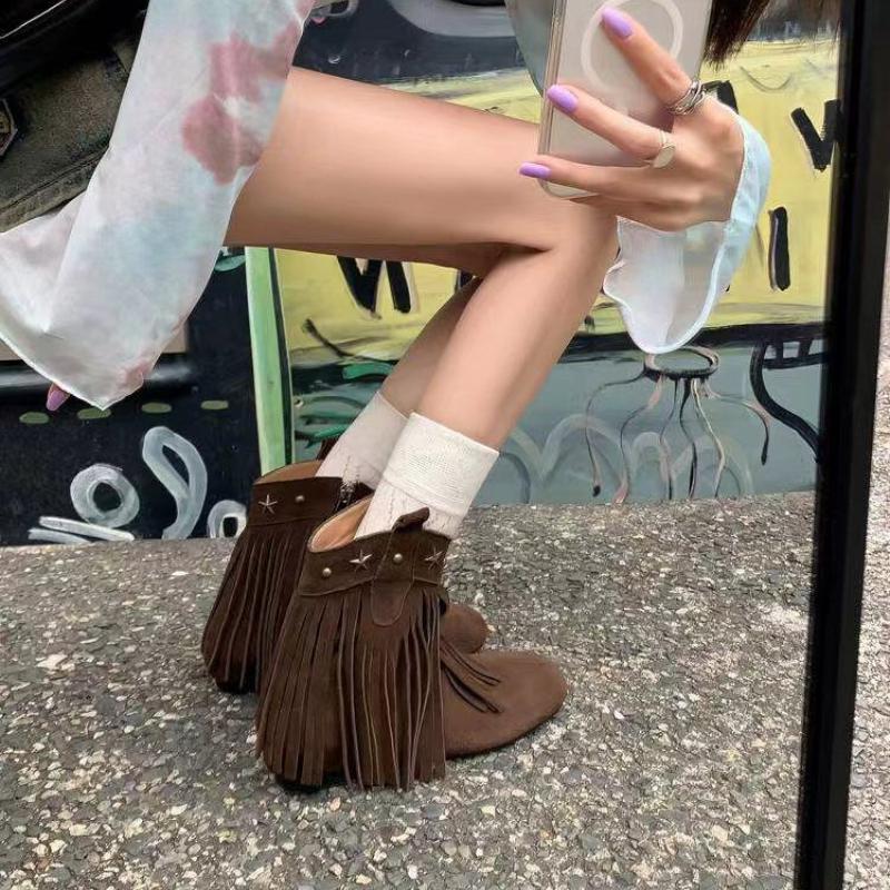 Fashion Tassel Women's Boots 2024 Autumn New Design Sense Casual Side Zipper Flat Bottom Wear-resistant Women's Shoes Platform Sneakers