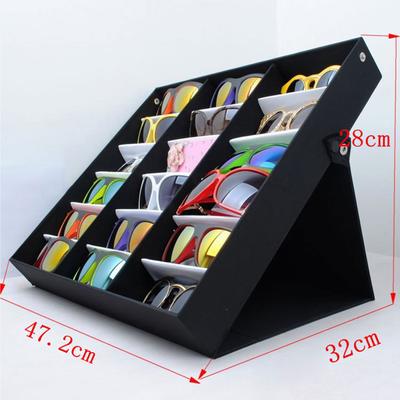 18 Steckplätze Brillen-Displayständer Brillenglashalter Aufbewahrungskoffer Organizer Sonnenbrillenbox Tablett Neigbar Stehend Gitter Brillengläserboxen