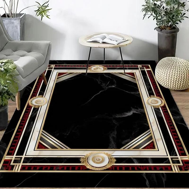 Nordic Luxury Black Gold Carpet Living Room Decor Non-slip Large Rug Bedroom Area Decoration Home Coffee Tables Floor Foot Mat
