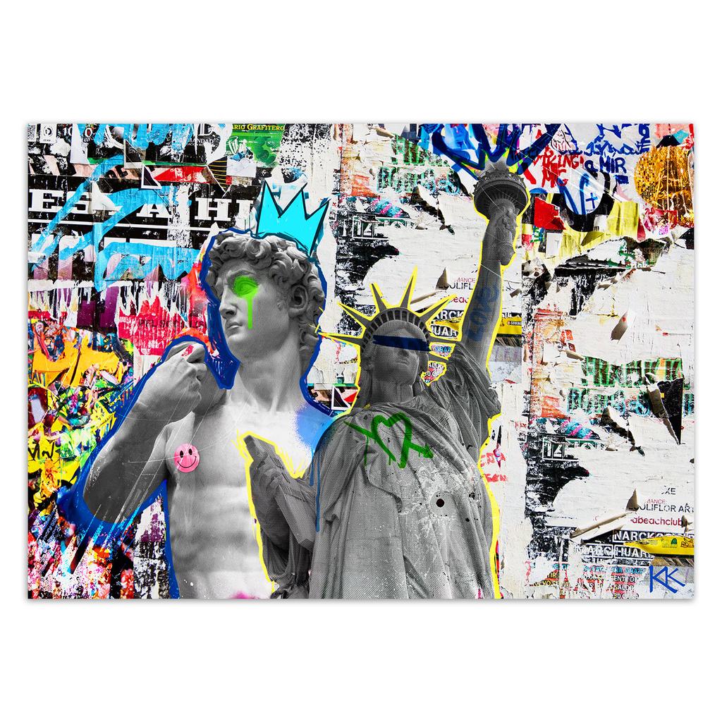 Wallpaper Sculpture of David and Statue of Liberty NYC