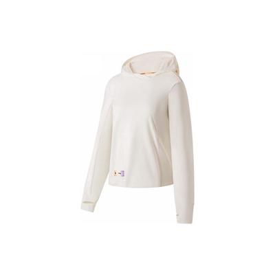 Sudadera con capucha y logo de color liso de la serie de running Li Ning Camiseta de manga larga Tops para mujer Blanco roto ATLT004-2