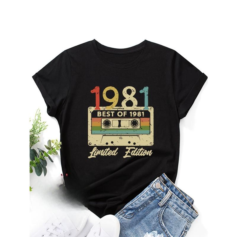 

European Size Women S Vintage 1981 Retro Cassette Tape Graphic T-Shirt - Limited Edition 80s Nostalgia Tee 4XL