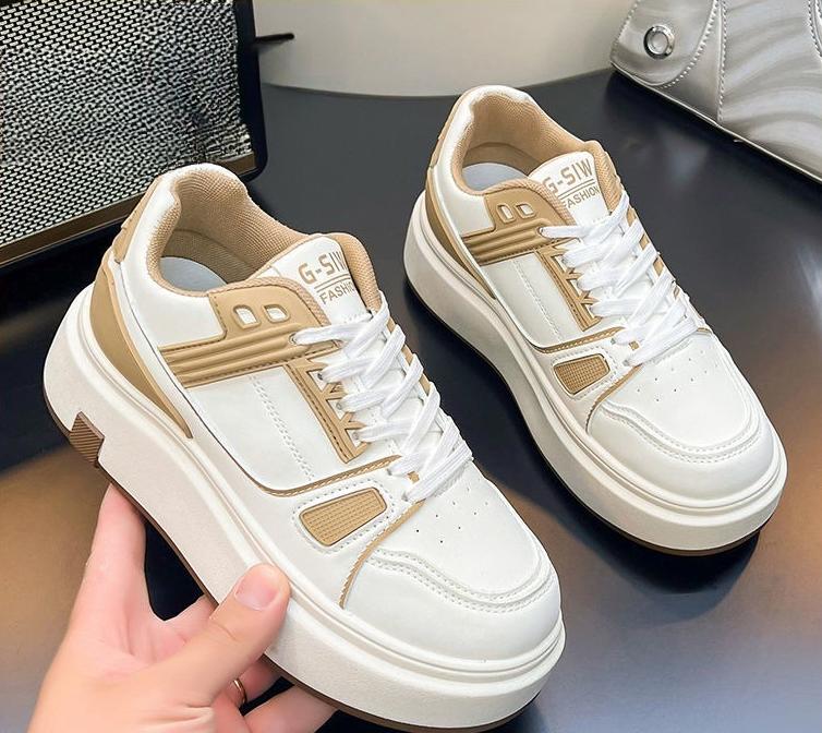 2025 Summer New Women's Slim Fit Platform Chunky Dad Shoes College Style Thick Sole Heightening Sporty Sneakers