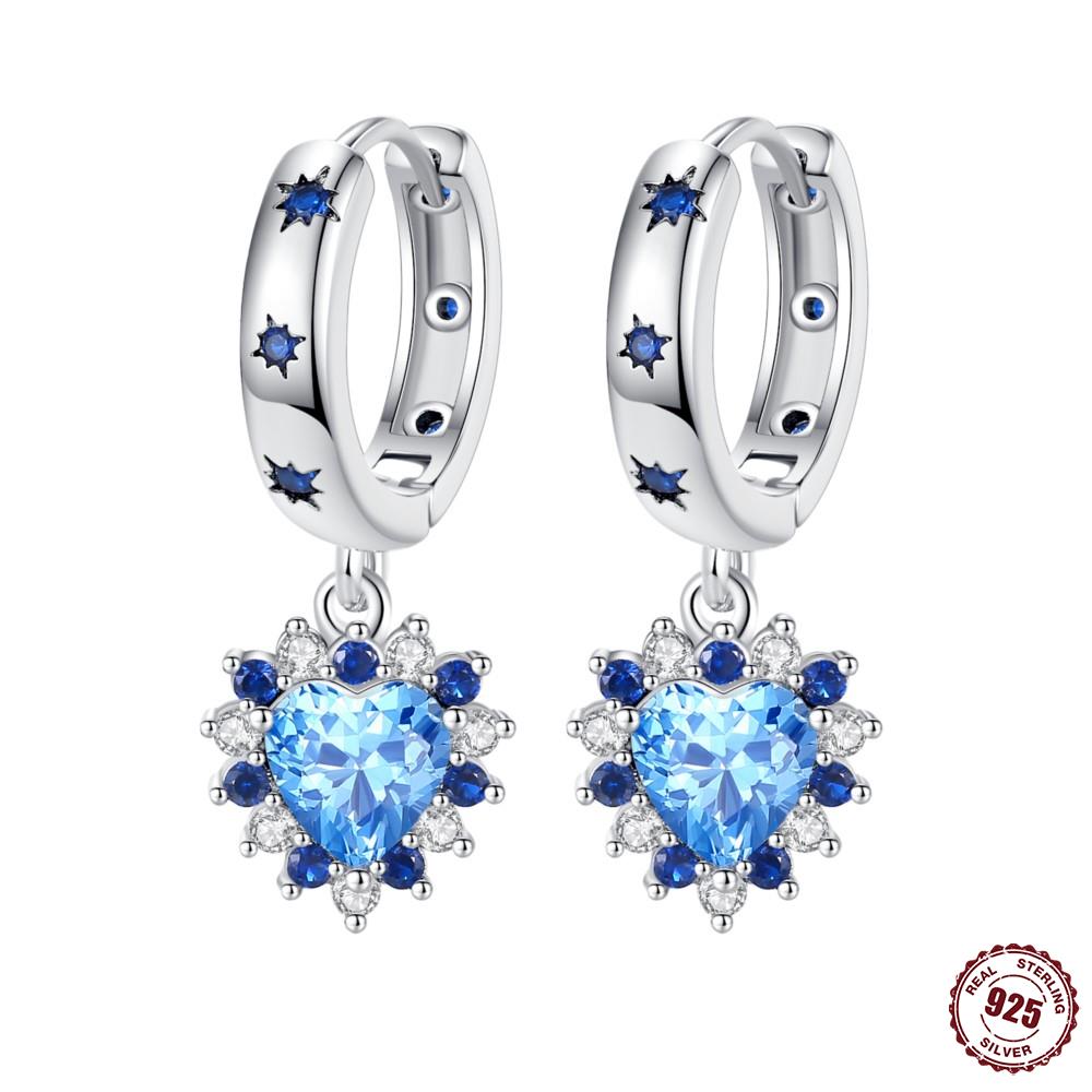 Style S925 Silver Earrings Love Heart Theme Series Women Hoop Earrings Holiday Wedding Fine Girls Jewelry Gifts