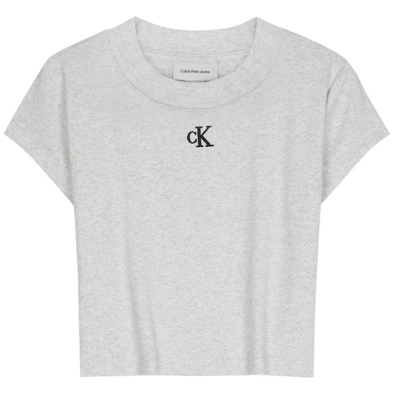 Calvin Klein Jeans Women s Ribbed Embroidered Short Sleeve T-Shirt XS
