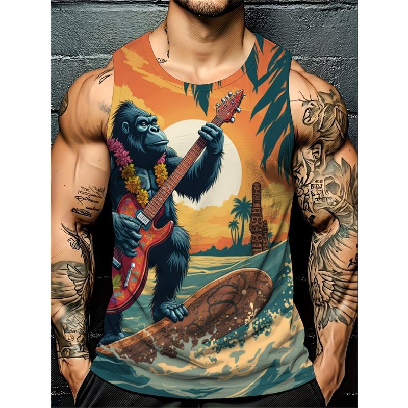 2026 New Tiger Lion Graphic Tank Tops Men Casual Hip Hop Streetwear Oversized Fitness Gym Vest Harajuku Sleeveless Top Sportwear
