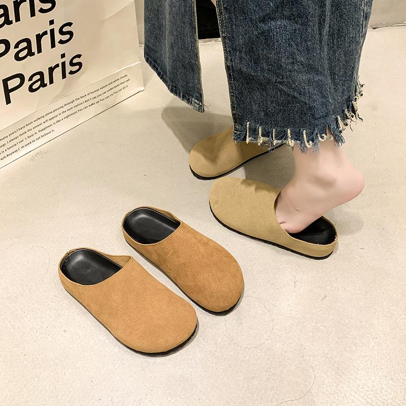 Autumn flat-bottomed retro bag head half slippers women's new 2025 casual lazy people wear a pedal Boken slippers tide