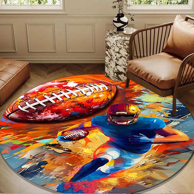 Football Player In Flames Round Rug for Livingroom,Bedroom, Palyroom, Chair Rug, Area rug, Circle Carpet, Large Size Fan Christmas gift