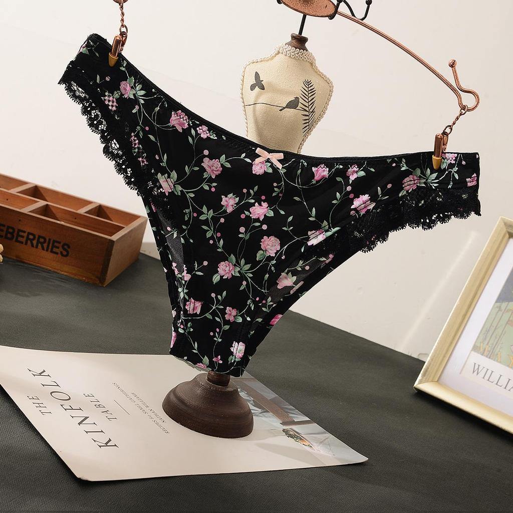 Diaochan Women's Silky Triangle Panties - Floral Lace, No Panty Lines